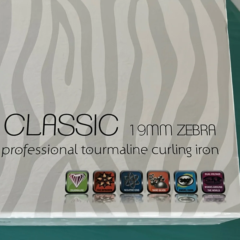 NIB Professional Ceramic Curling Iron with Tourmaline Barrel Zebra Print